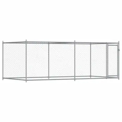 vidaXL Pasji boks z vrati siv 4x2x1,5 m pocinkano jeklo