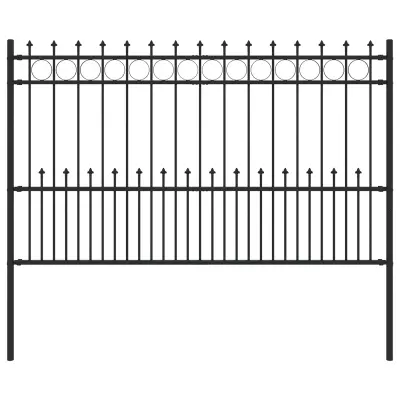 vidaXL Spike obroč ograje Črna 200 x 130 cm Prašno lakirano jeklo
