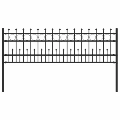 vidaXL Spike obroč ograje Črna 200 x 130 cm Prašno lakirano jeklo