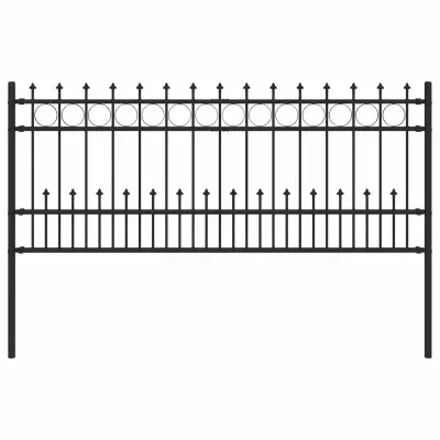 vidaXL Spike obroč ograje Črna 200 x 130 cm Prašno lakirano jeklo