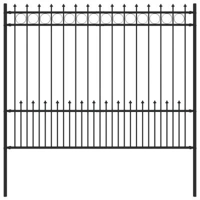 vidaXL Spike obroč ograje Črna 200 x 200 cm Prašno lakirano jeklo