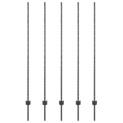 vidaXL Steber ograje. 5 pcs Siva 150 cm Jeklo