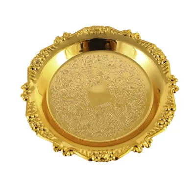 20cm Evropski Reliefni Pladenj iz Nerjavečega Jekla - Dekorativni Krožnik Gold