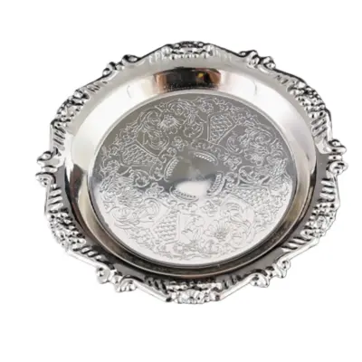 20cm Evropski Reliefni Pladenj iz Nerjavečega Jekla - Dekorativni Krožnik Silver