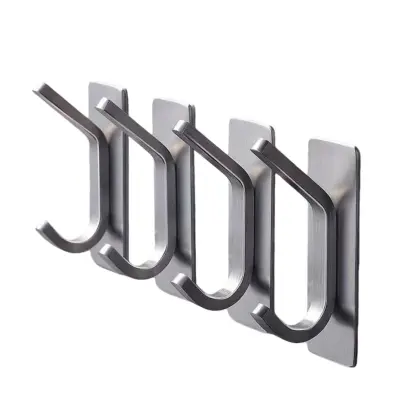 Stainless Steel Wall Hooks 4-Pack — Silver Self-Adhesive Multi-Purpose Hanging Hooks