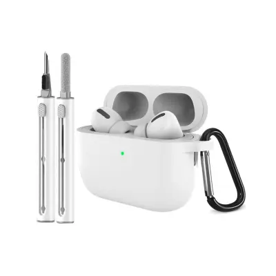 Silicone Protective Case compatible with AirPods Pro 3 with Carabiner and Cleaning Pen - White