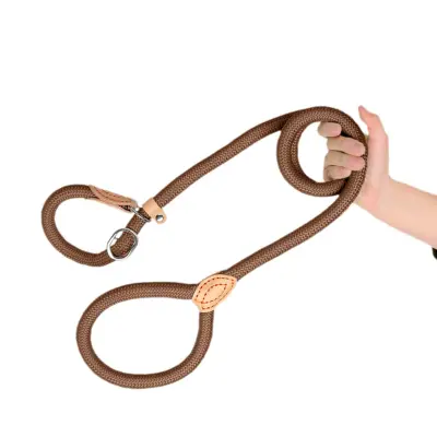 Heavy Duty 1.5m Dog Training Slip Lead with Comfortable Grip coffee