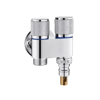 Dual-Control Washing Machine Shut-Off Valve — 1-in-2-Out Stainless Steel Connector Silver