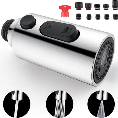 Zasukljiv razpršilec za pipo z več načini pršenja in podaljškom Silver