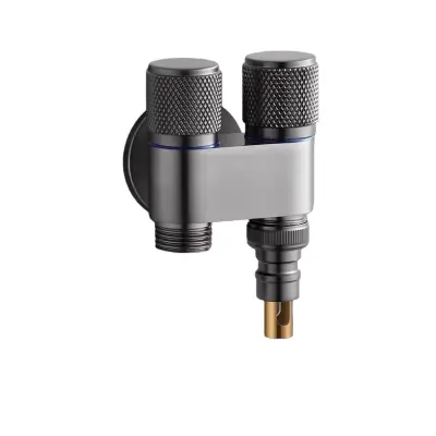 Dual-Control Washing Machine Shut-Off Valve — 1-in-2-Out Stainless Steel Connector Grey