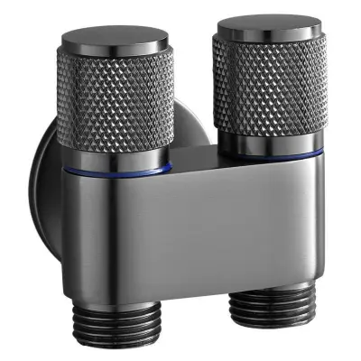 Dual-Control 1-in-2 Washing Machine Angle Valve – Stainless Steel, Space-Saving Dual Outlet Grey