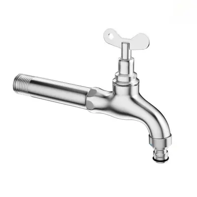 Zaklepna pipa - podaljšana 16 cm zunanja pipa iz nerjavečega jekla s ključem