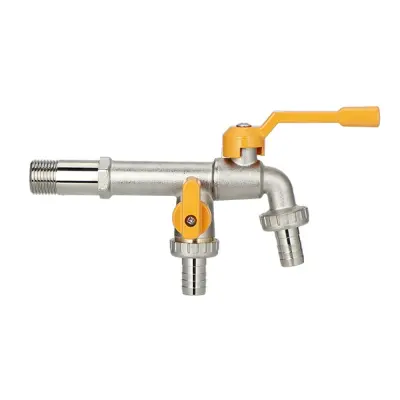 Podaljšana medeninasta vrtna pipa - dvojna iztočna armatura za zunanjo uporabo