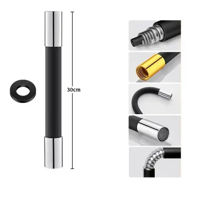 Nadgrajena oranžna bakrena glava 30 cm prilagodljiv podaljšek pipe Black