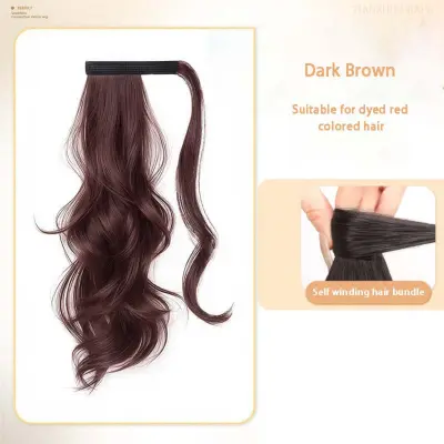 Temno rjava nizka lasulja za čop - samonavijalni podaljšek z magičnim trakom