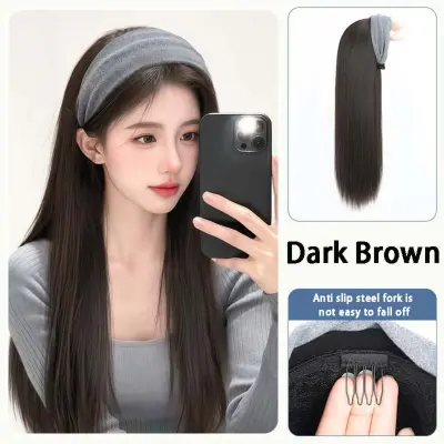 Visoka Krona Realistična Lasna Obroba Lasulja Dolgi Ravni Lasje - Barva Črnega Čaja