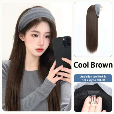 Realistična lasulja z visokim krono in dolgimi ravnimi lasmi – rjava