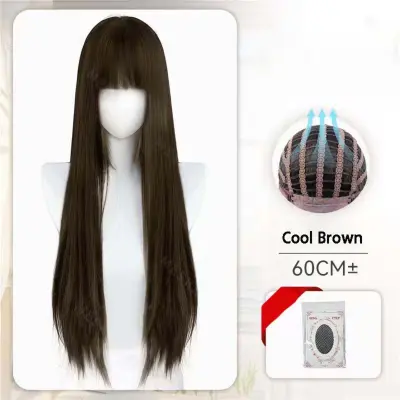 Polna dolga ravna lasulja 60cm z kapa - visoka temperaturna vlakna Brown