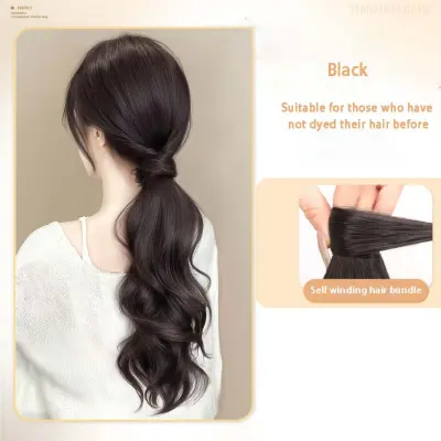 Rjava Črna Nizka Lasulja za Čop – Čarobna Samosesalna Kodrasta Lasna Podaljška