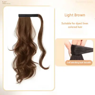 Svetlo rjava nizka lasulja za čop - podaljšek za lase s samodejnim navijanjem