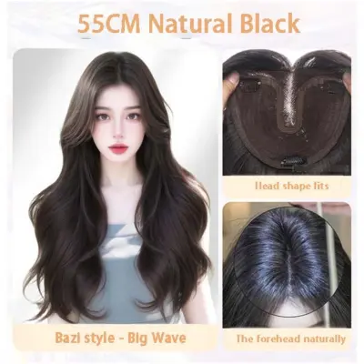 Naravna Črna Dolga Valovita Lasulja – Brez Mrežice – 55 cm