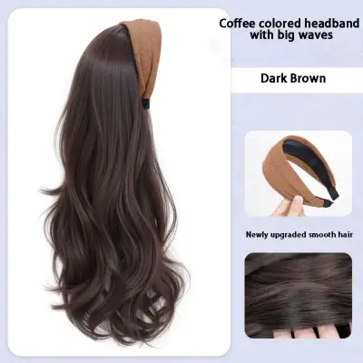 Naglavni Trak Lasulja - Dolgi Valoviti Lasni Podaljšek s Trakom DarkBrown