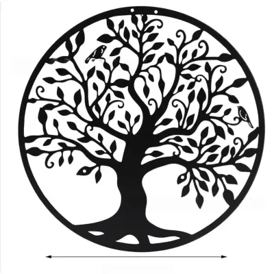 Črna kovinska stenska dekoracija "Drevo življenja" - viseči okras iz železa
