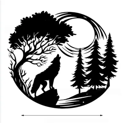 Črna volčja silhueta - Kovinska stenska umetnost za dekoracijo doma