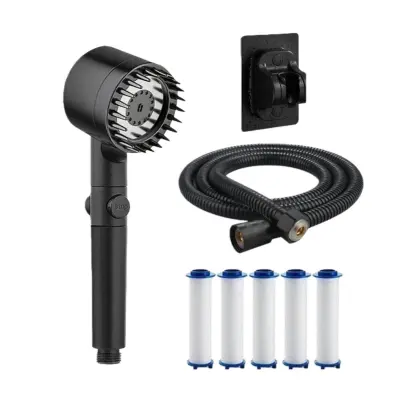 Visokotlačni ročni tuš 3 načina z montažo brez vrtanja, cev 1.5m in 5 filtrov