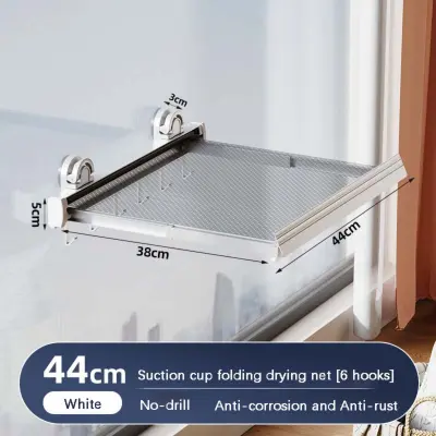 44cm Bela Zložljiva Sušilna Mreža s Sesalnim Pokalom - Brez Vrtanja, Odporna proti Rji