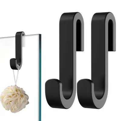Črni ozki silikonski obešalnik za steklo tuš vrat, brez vrtanja, 2 kosa