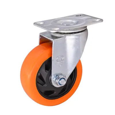 Medium Industrial Swivel Caster Wheels 4-Pack — 5in Polyurethane Orange