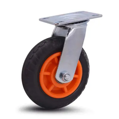 Silent PVC Caster Wheel with Steel Bracket, 5in Orange Core
