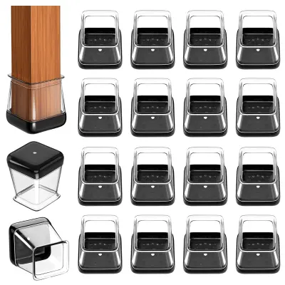 Kvadratni Prozorni Črni Podložki za Noge Stolov - Set 16 Kosov  Velika