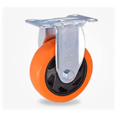 Set of 4 Medium Industrial Dual-Axle Directional Casters 5" Orange PVC Polyurethane Wheels