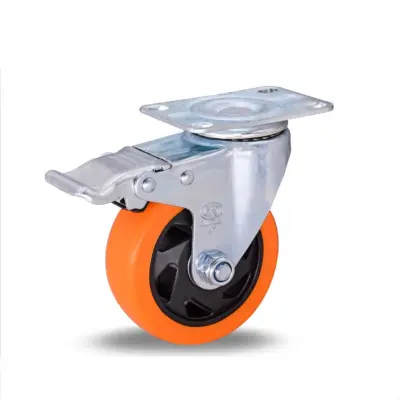 Medium Industrial Caster Wheels 4-Pack – Orange Polyurethane Swivel Casters