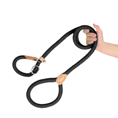 Heavy Duty 1.5m Dog Training Slip Lead with Comfortable Grip Black