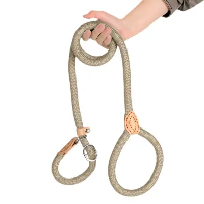 Heavy Duty 1.5m Dog Training Slip Lead with Comfortable Grip Beige