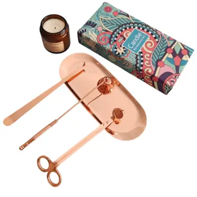 4-delni komplet za nego sveč: Trimer za stenj, potopnik, dušilec in pladenj PinkGold