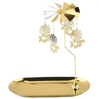 Evropski Kovinski Vrtljivi Svečnik z Motivom Vrtnice (Ovalni Pladenj 23 cm)