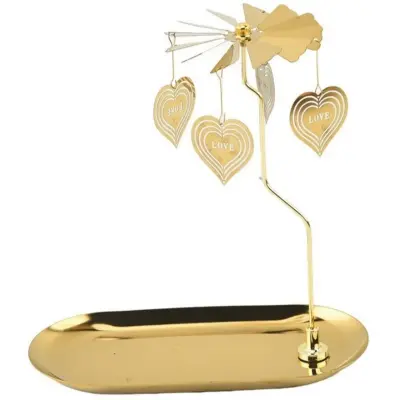 Evropski Stil Zlati Kovinski Vrtljivi Svečnik s Srčkastimi Okraski