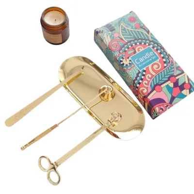 4-delni komplet za nego sveč: Trimer za stenj, potopnik, dušilec in pladenj Gold