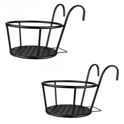 Komplet 2 robustnih kovinskih visečih košar za rože za balkonsko ograjo Black