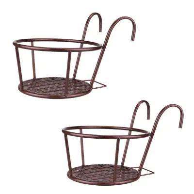 Komplet 2 robustnih kovinskih visečih košar za rože za balkonsko ograjo Bronze
