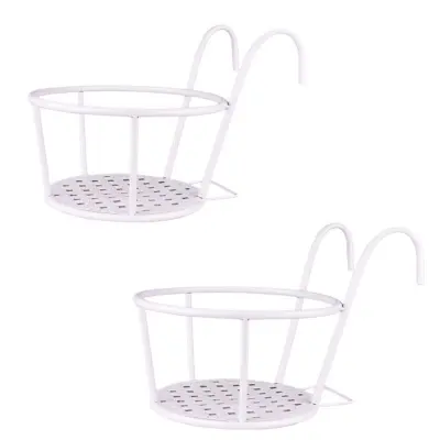 Komplet 2 robustnih kovinskih visečih košar za rože za balkonsko ograjo White