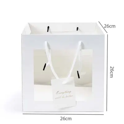 10 Kosov Kvadratnih Vrečk za Darila 26x26x26 cm - Prosojno Okno & Ročaj