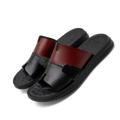 Moški sandali iz PU usnja z odprtimi prsti - zračni in udobni natikači za zunaj WineRed 47