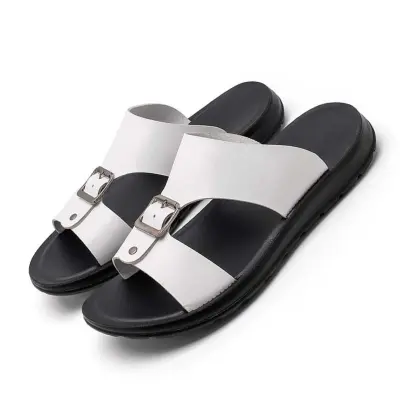 Moški PU usnjeni sandali na natikanje, zračni čevlji za plažo, različne barve White 43