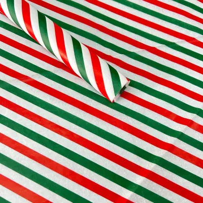 Rdeče-zelen črtast papir za zavijanje daril - 50 listov