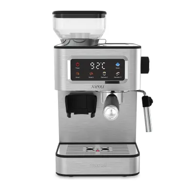 PRIXTON Espresso Aparat Napoli z Vgrajenim Mlinčkom 22 Stopenj, 20 Barov, 1350 W, Nastavljiv Parnik, Združljiv z Zrnati, Mleto Kavo in Kapsulami